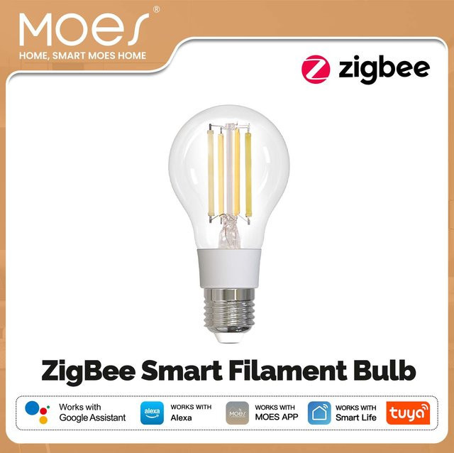 MOES E27 ZigBee Tuya Smart LED-Glühbirne 7W, 806Lm, Dimmbar, Weiß, Transparent, Kompatibel mit Alexa und Google Home - Bild 1