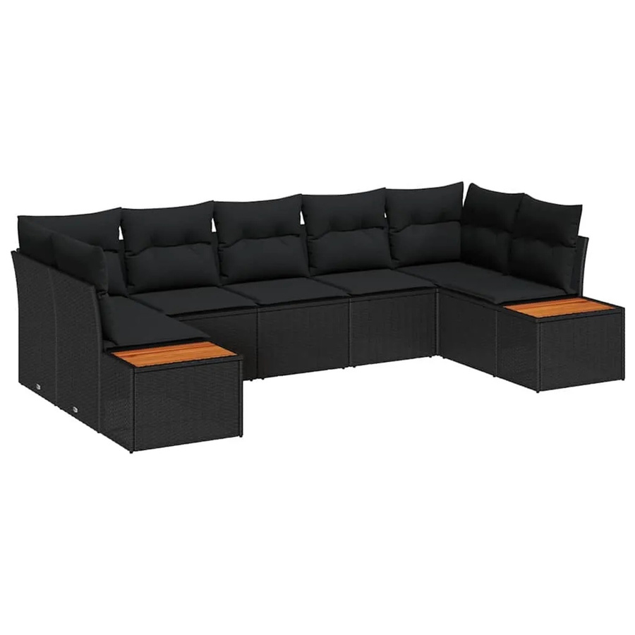 vidaXL Garten-Sofa-Set 7-teilig in Schwarz aus Poly-Rattan mit wetterfesten Polyester-Sitzkissen in U-Form - Bild 2