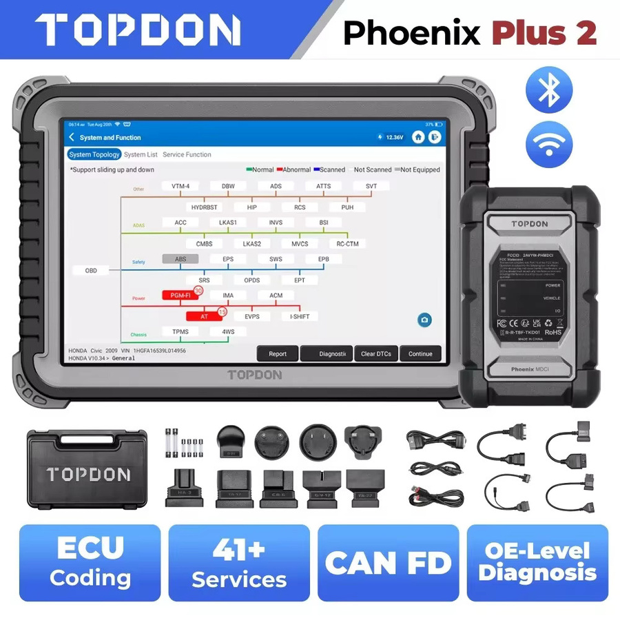 TOPDON Phoenix Plus 2 Kfz-Diagnosegerät in Schwarz mit Topologie-Karte, ECU-Codierung und bidirektionalem OBD2 Scanner für CANFD, DoIP und FCA - Bild 6