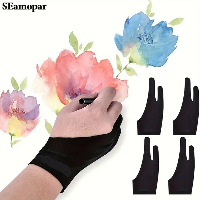 Anti-Schmutz Malhandschuhe in Schwarz für Tablet und Skizzen mit Zwei-Finger-Design - Bild 1