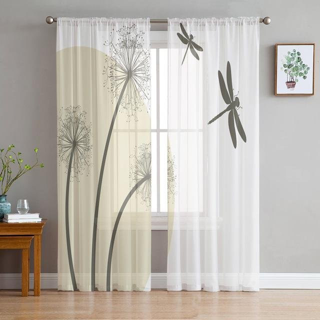 Transparente Tüllvorhänge mit Löwenzahnmuster von Super Six in Weiß, B/H: 135 x 114 cm - Bild 1