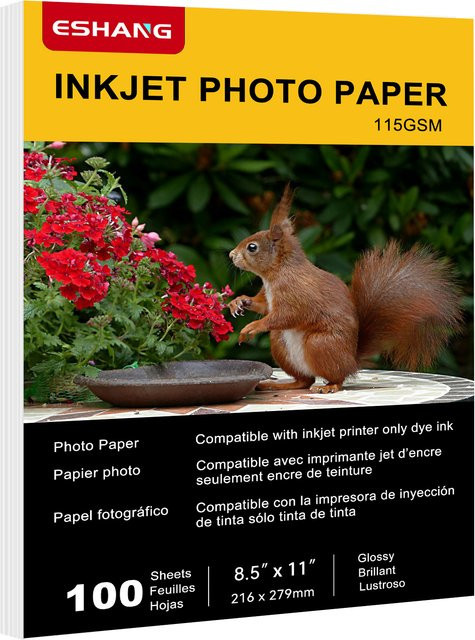 ESHANG Fotopapier glänzend weiß, 100 Blatt, einseitig, 8,5 x 11 Zoll, 115 g/m², für Inkjet-Drucker - Bild 1