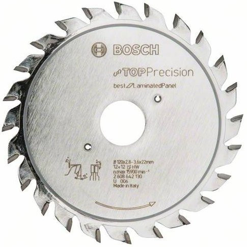 Bosch Vorritzsägeblatt Top Precision Best for Laminated Panel, Farbe: Silber, Durchmesser: 120 mm, Bohrung: 22 mm, Schnittdicke: 2,8 - 3,6 mm, 12 Zähne - Bild 1