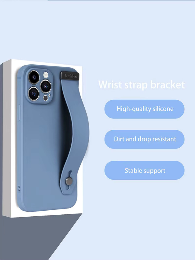 Luxus Flüssigsilikon Handyhülle mit Handgelenk-Gurt für iPhone 17 Air 16 16E 15 Plus 14 13 12 11 Pro Max X XS XR 7 8 SE in Blau - Bild 2
