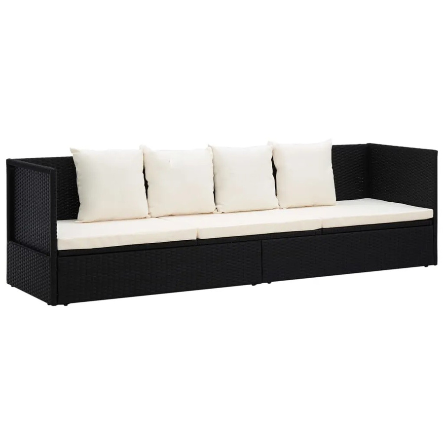 vidaXL Garten-Sofabett aus Poly Rattan in Schwarz mit Kissen und Schlaffunktion - Bild 2