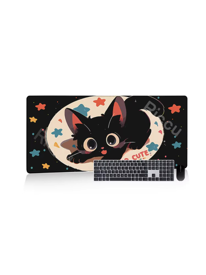 Riccu Mauspad XXL Schwarze Katze rutschfeste Gaming Mousepad für PC und Tastatur - Bild 4