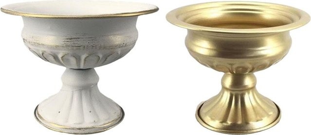 Kesoto Dekorativer Blumentopf aus Metall in Weiß, Rund für Tisch und Innenbereich, Höhe: 15,5 cm, Durchmesser: 12,0 cm - Bild 1