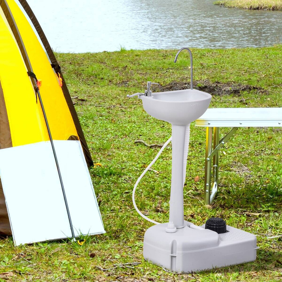Outsunny Camping Waschbecken mit 17l Wassertank und Auffangbehälter für Abwasser, Grau, H x B x T: 103 x 33,5 x 51 cm - Bild 2