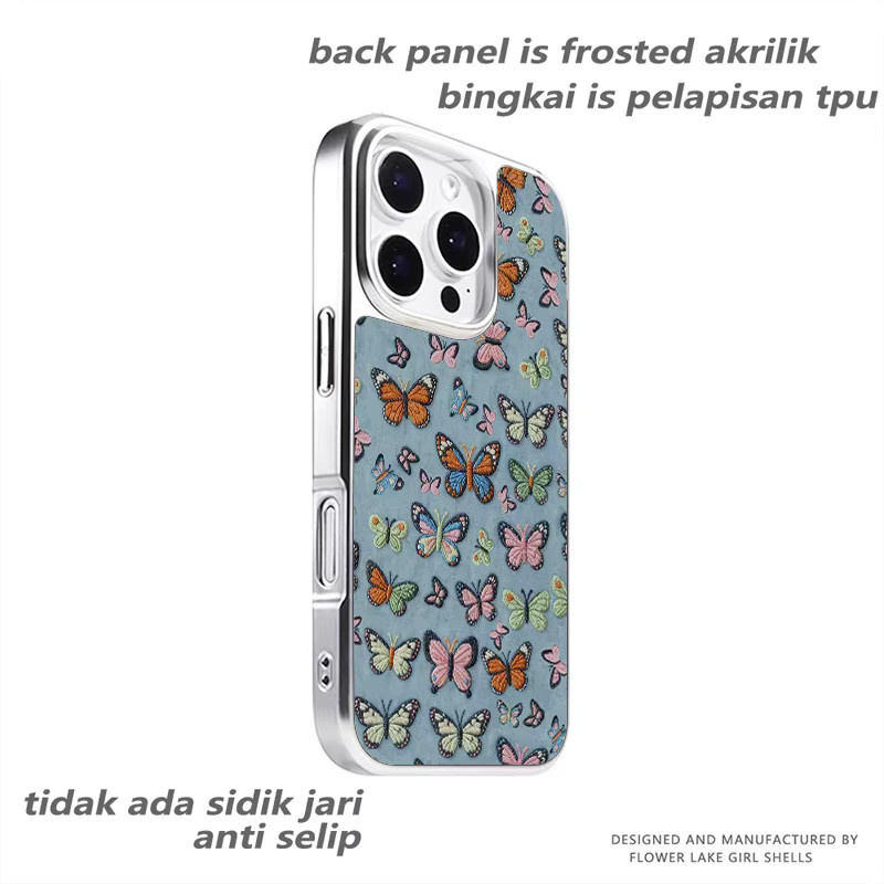 DecoPhone Sturzsichere Handyhülle mit bestickten bunten Schmetterlingen und Silberkante in Mattiert für iPhone 11 bis iPhone 17 Pro Max, Multicolor/Silber - Bild 2