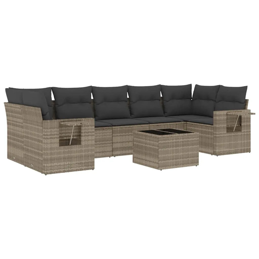 vidaXL 8-teilige Garten-Sofagarnitur aus Polyrattan mit Kissen in Hellgrau - Bild 2