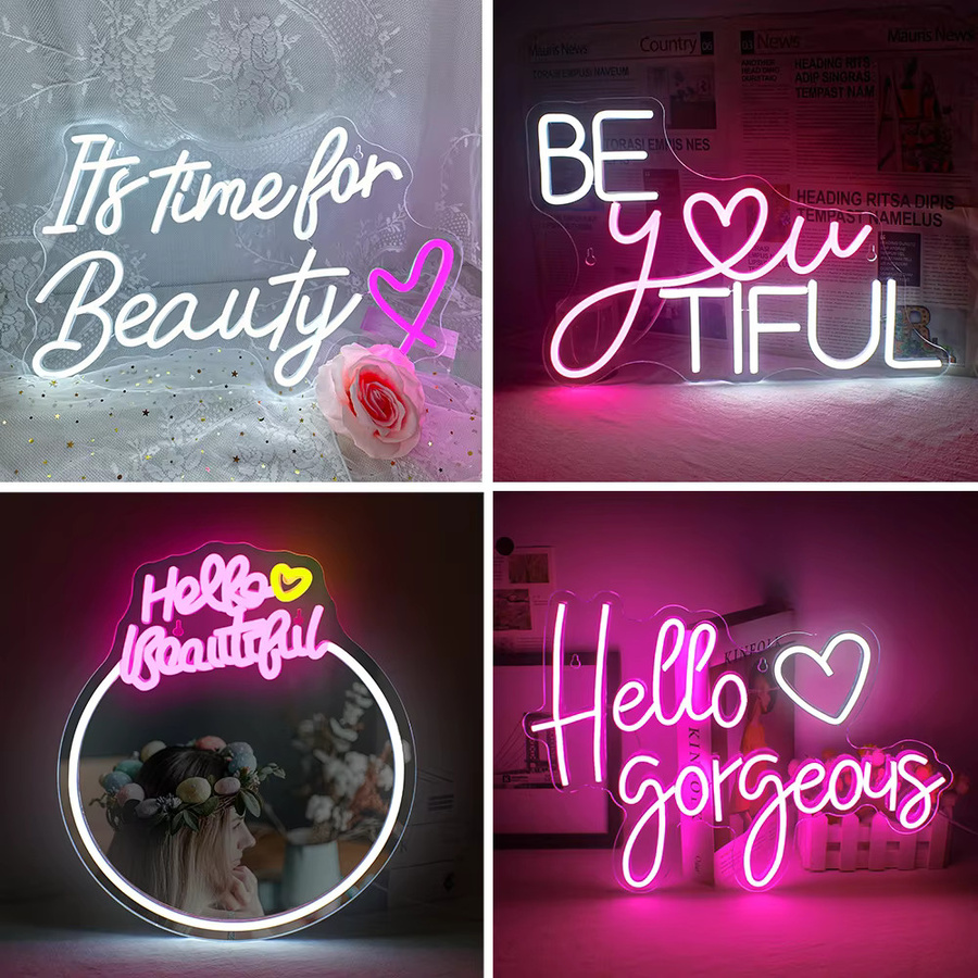 Wanxing Neonschild It's Time For Beauty Wanddekoration in Pink mit USB-Stromversorgung für Friseursalon und Studio - Bild 2