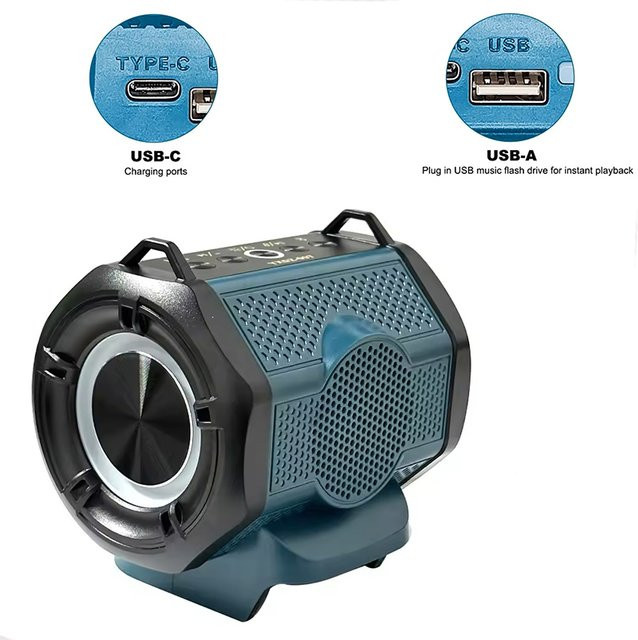 Tragbarer Bluetooth-Subwoofer AyeBeau mit FM-Radio und Bass-Lampe in Blau - Bild 1
