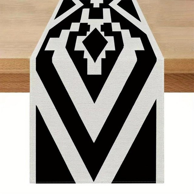 Stilvoller Tischläufer JINGYUE Pet in Weiß mit abstraktem Linien-Design, B/H: 40 x 140 cm - Bild 1