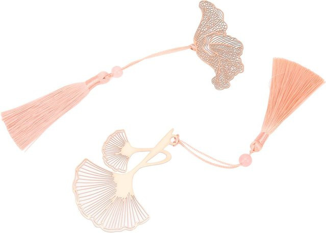 2er-Set Igeteck Lesezeichen aus Edelstahl mit feiner Schnitzerei in Roségold und Beige - Bild 1