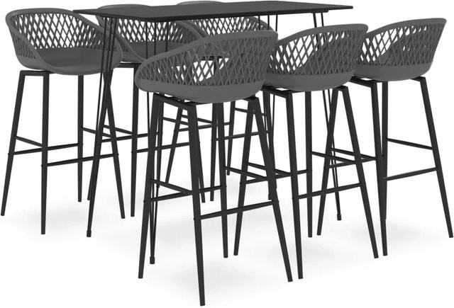 vidaXL 7-tlg. Bar-Set modern in Schwarz und Grau mit Tisch und Stühlen aus MDF und Metall - Bild 1