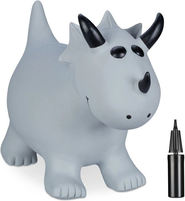 Relaxdays Triceratops Hüpftier Dino Aufblasbar Grau Schwarz - Bild 1