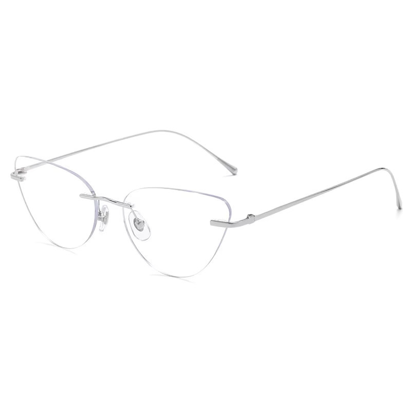 MUXIFAN Korrektionsbrille Cat Eye, Titan, randlos, silber, Damen - Bild 4