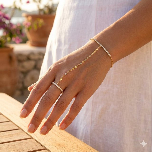 Meaeguet Sklavenarmband, 18K vergoldeter Edelstahl, Perle, Zirkonia, Damen - Bild 1