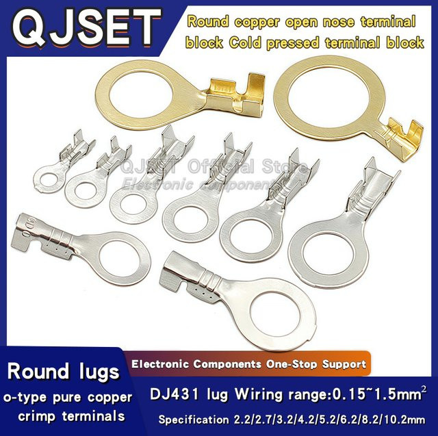 100 Stück QJSET runde Anschlussklemmen DJ431 O-Ring-Kabelschuhe aus Kupfer mit offenen Enden, 6,3 mm - Bild 1