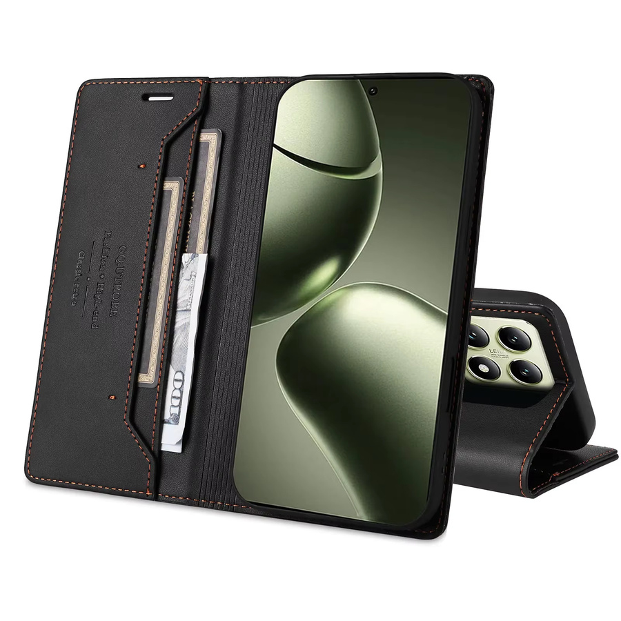 Schwarze Leder-Handyhülle für Xiaomi Mi 15T 14T 13T 12T 11T Pro und Poco X7 X6 X5 F6 M6 Pro X3 F3 als magnetische Flip-Brieftasche mit Kartenetui - Bild 3