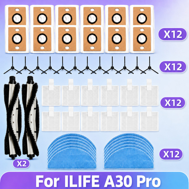 OSSIEAO Zubehör-Set für ILIFE A30 Pro Saugroboter mit Hauptwalze, Seitenbürsten, HEPA-Filtern, Mopptüchern und Staubbeuteln - Bild 1