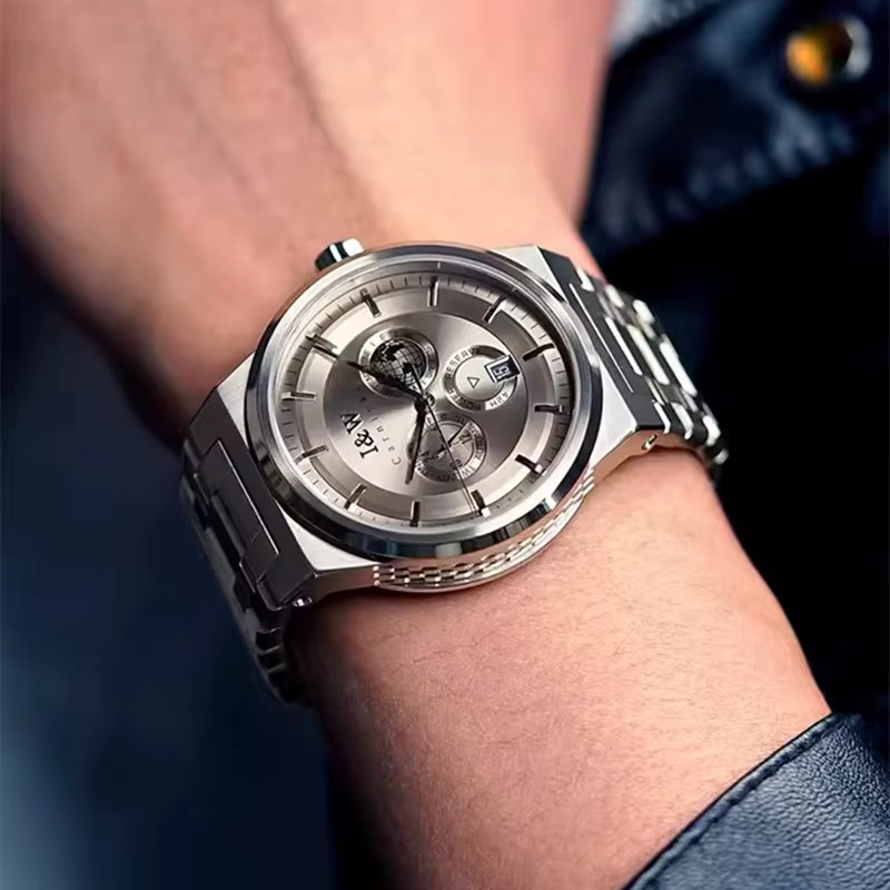 KARNEVAL Armbanduhr Automatik, Edelstahl, Silber, Leder, Herren - Bild 2
