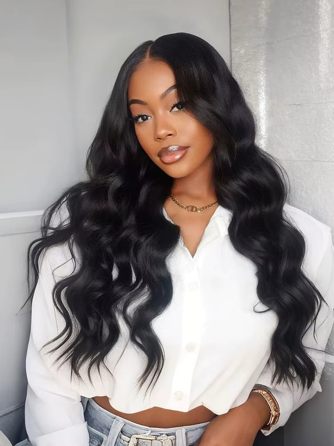 QZOQZO Body Wave Echthaar-Bündel, Natur Schwarz, 3 Stück, Unbehandeltes Jungfrauenhaar - Bild 7