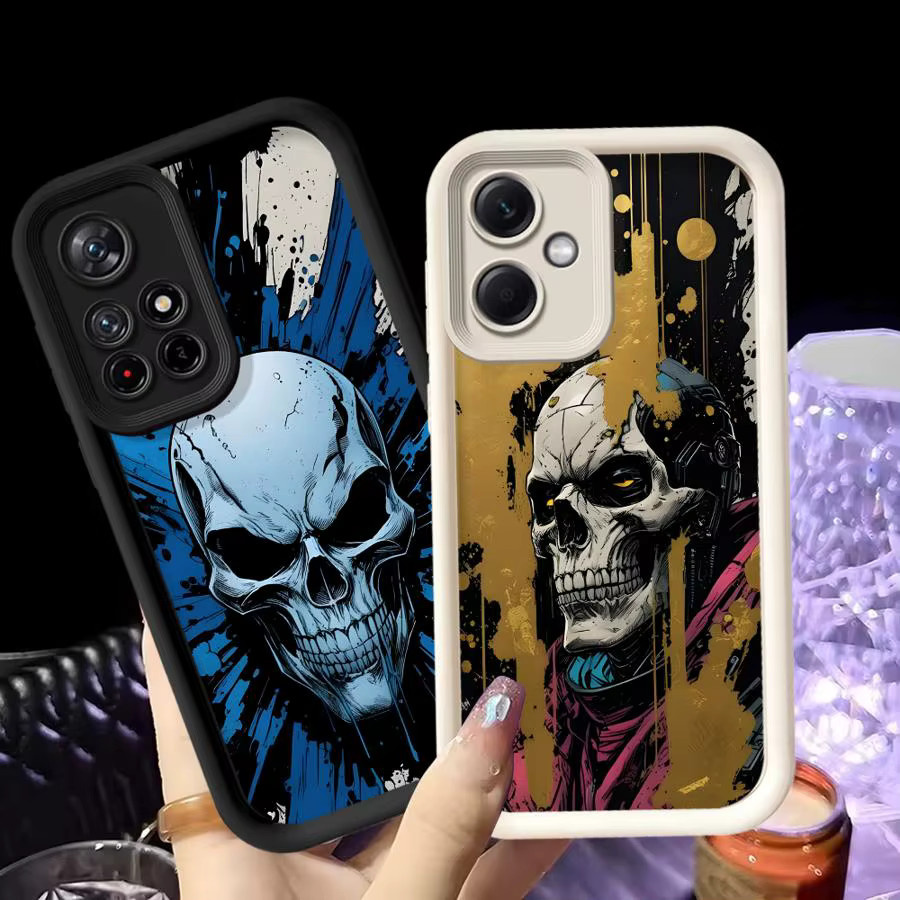 Handyhülle mit gotischem Totenkopf Design für Xiaomi Redmi Note 14 Pro Plus, 13C, 12, 11s und weitere Modelle, Multicolor - Bild 3