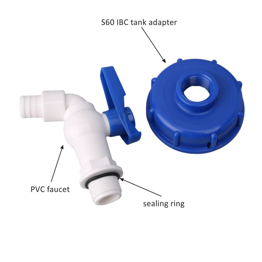 UP-CLOUD IBC Tank Wasserhahn Adapter mit S60X6 Grobgewinde und 1/2 Zoll Schnellanschluss für Wassertanks - Bild 2