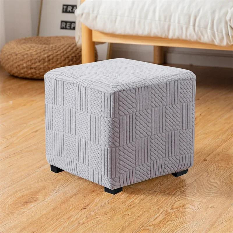 Yiran Furniture Jacquard Ottoman Überzug in Grau, elastische Stretch-Hockerbezug aus Samt und Jacquard mit Anti-Rutsch-Funktion - Bild 2