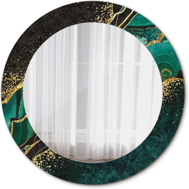 Tulup Rundspiegel mit abstraktem Marmorgrün Motivdruck Durchmesser: 60 cm - Bild 1