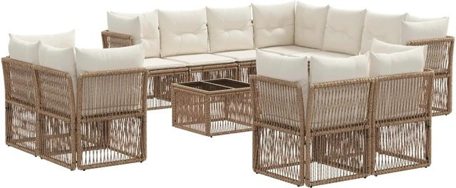 vidaXL Gartensofa-Set 12-tlg. in U-Form aus Poly-Rattan und pulverbeschichtetem Stahl, Beige - Bild 1
