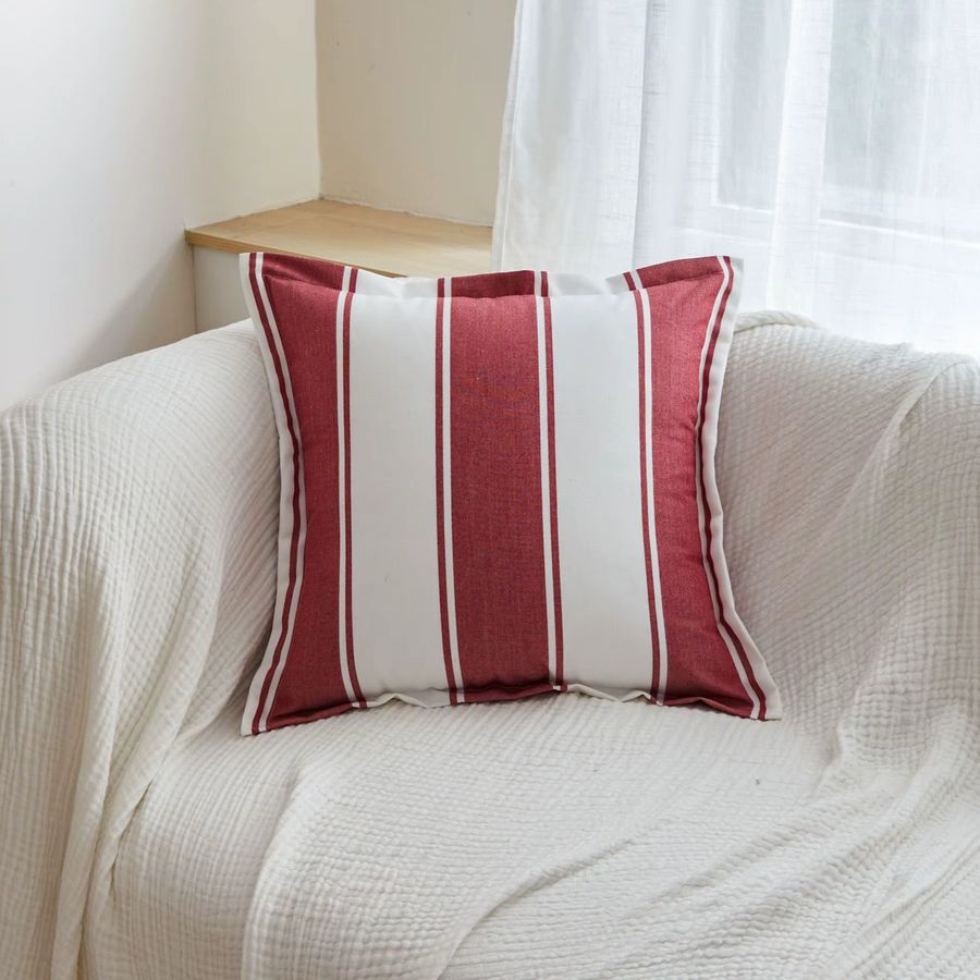 Inyahome Kissenbezug aus Baumwolle mit Quasten in Rot gestreift, B/T/H: 45 x 45 cm - Bild 4