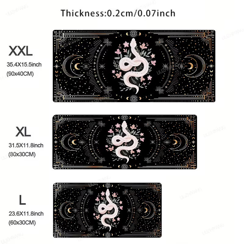 Mairuige Gaming Mauspad Bohemian Snake Witch Design in Schwarz als Anti-Rutsch Tastaturpad und Schreibtischmatte - Bild 3