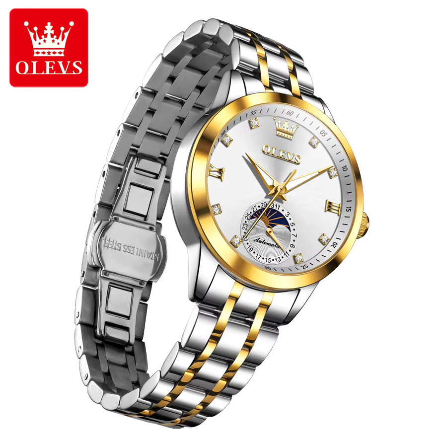 OLEVS Automatik-Armbanduhr Edelstahl, Mondphase, Diamant, Zirkonia, Damen - Bild 3
