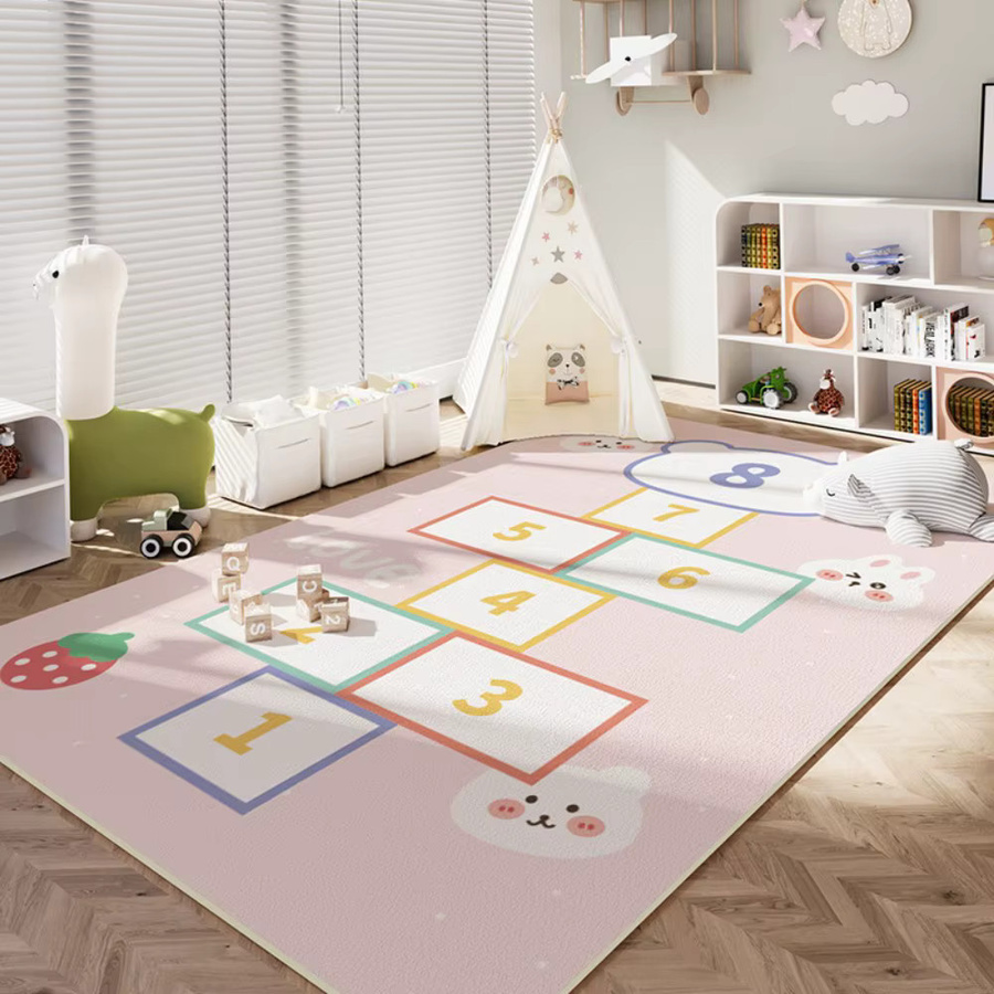 VIKAMA Teppich mit Cartoon-Motiv in Rosa, rutschfeste und schmutzabweisende Bodenmatte für Kinderzimmer, Wohnzimmer oder Schlafzimmer - Bild 1