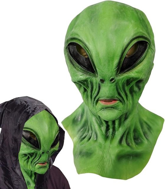Grüne Haut Alien Latexmaske, One Size, grün - Bild 1