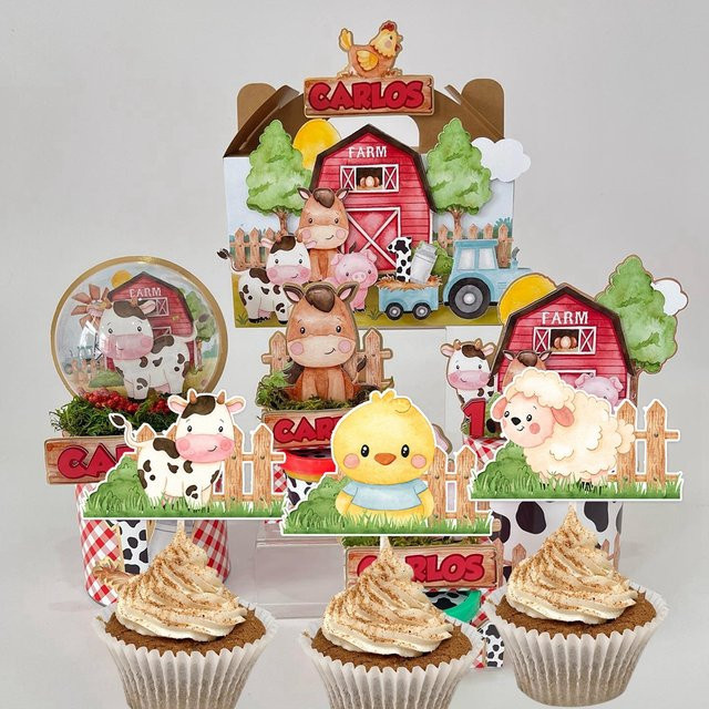 18 Stück Nutztier Cupcake Topper aus Karton für Kinder Bauernhof Themen Geburtstags Feiern in Mehrfarbig - Bild 1