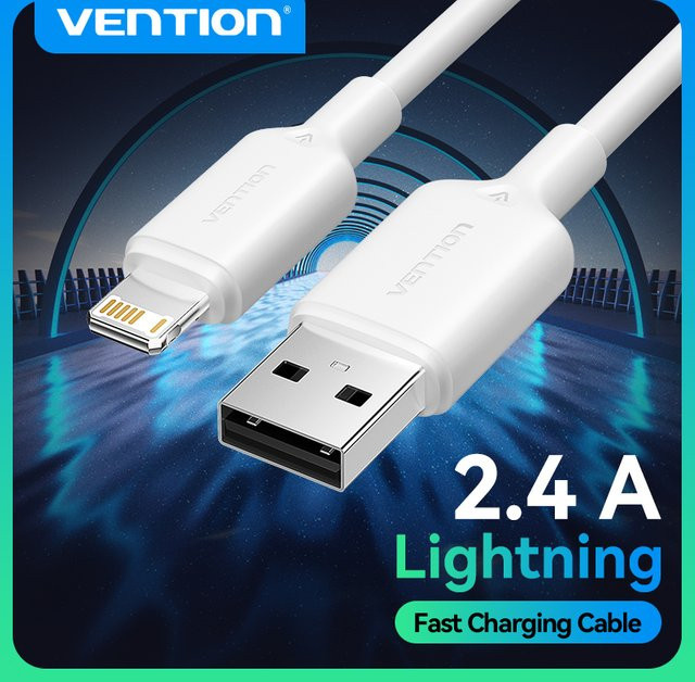 Vention USB 2.0 auf Lightning Datenkabel 2,4 A Schnellladekabel für iPhone 8-14 Serie und iPad, USB-A auf Lightning, Weiß oder Pink - Bild 1