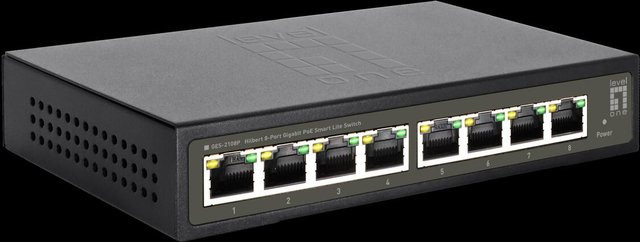 LevelOne Hilbert 8-Port Gigabit PoE Smart Lite Switch GES-2108P in Schwarz mit 8 PoE Ausgängen und 112.8W PoE-Leistungsbudget - Bild 1
