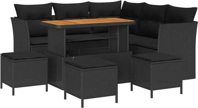vidaXL 9-teiliges Garten-Sofa-Set in Schwarz aus Polyrattan und Akazie mit Kissen - Bild 1