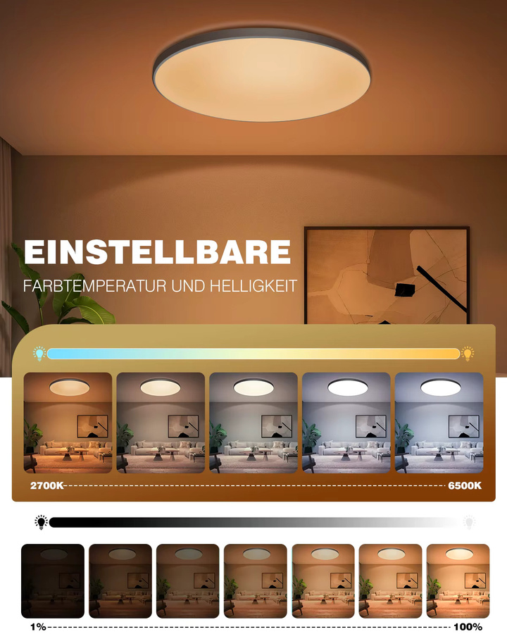 Oraymin 24W LED-Deckenleuchte mit App- und Fernbedienung, RGB 16M Farben, dimmbar 2700-6500K, Durchmesser: 30 cm - Bild 3