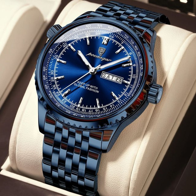POEDAGAR Armbanduhr Edelstahl, Quarz, Datum, Wochentag, Herren - Bild 1