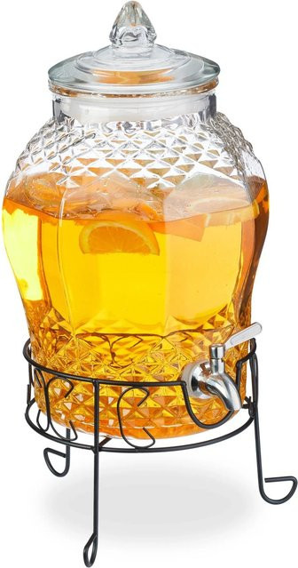 Relaxdays Getränkespender aus Glas und Edelstahl mit Ständer, Transparent/Silber/Schwarz, Volumen: 8 l, B/T/H: 47 x 25 x 32 cm - Bild 1