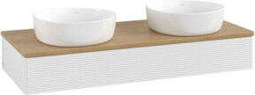 V&B Antao Waschtischunterschrank mit Frontstruktur und Beleuchtung, Eiche Honig und Weiß Lack, B/T/H: 120 x 50 x 19 cm - Bild 1