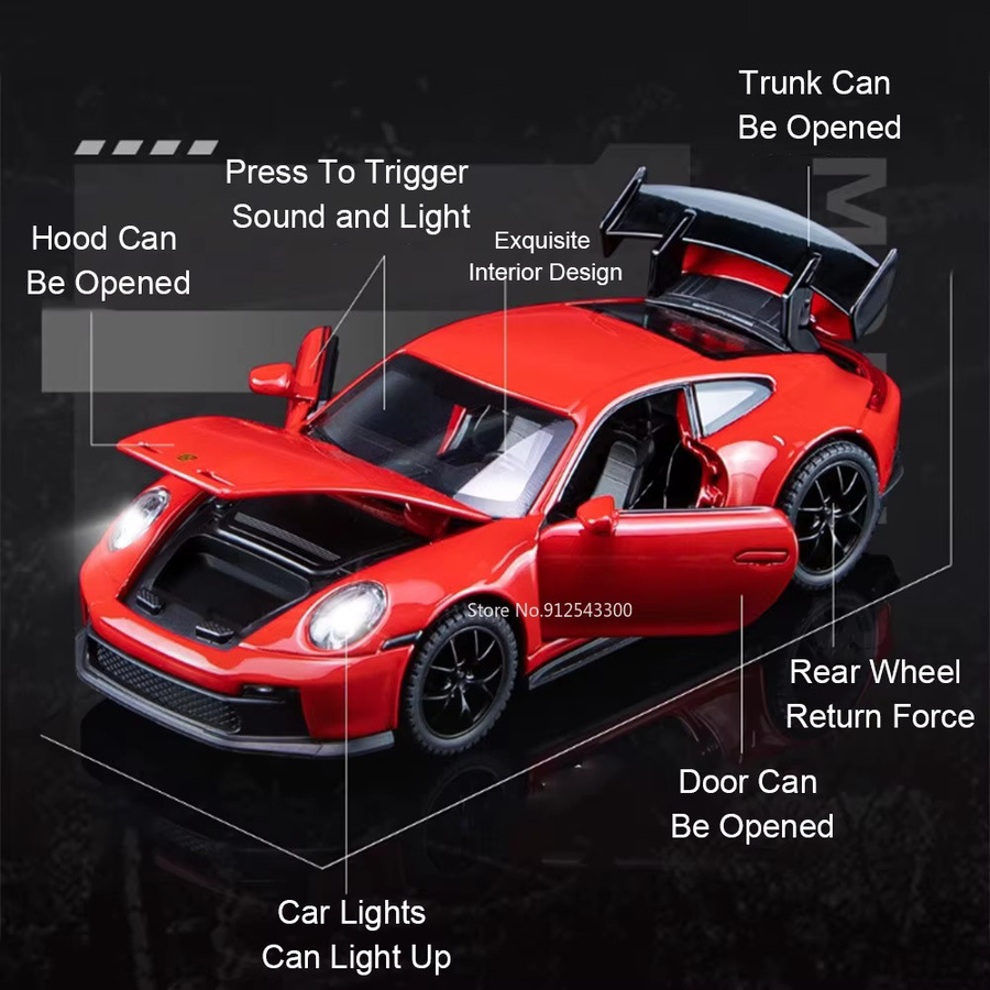 RMZ city 911 GT3 SR Automodell, 1:32 Maßstab, mit Licht und Sound, Rückziehfunktion - Bild 2