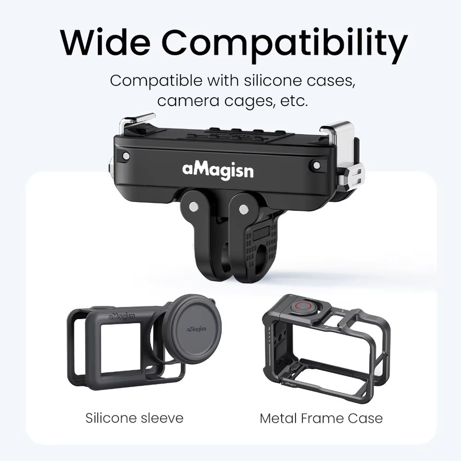 aMagisn Schnellverschluss-Halterung mit Sicherheitsverriegelung für DJI Action 5 Pro, 4, 3 und OSMO 360 in Schwarz mit 1/4-Zoll- und 2-Pin-Schnittstellen - Bild 6