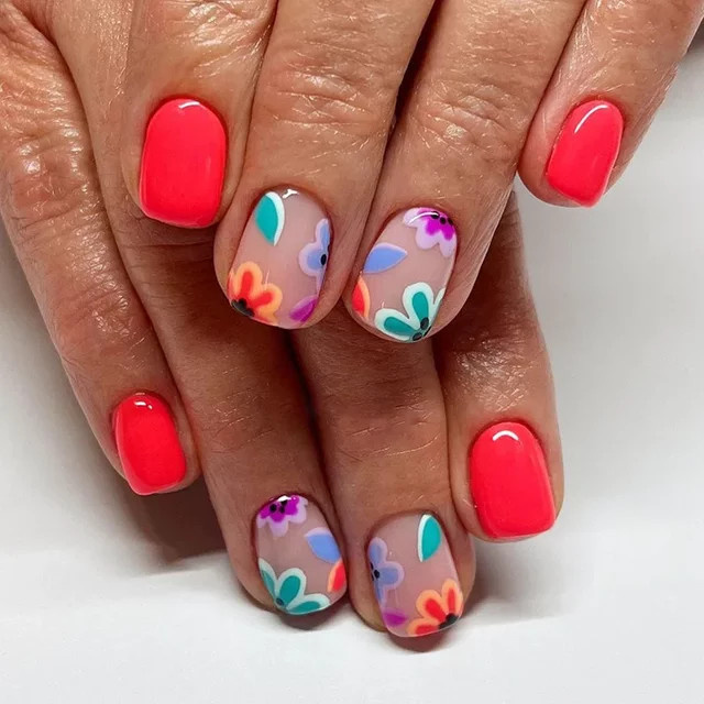 EOEKKY Nagelset Blumen-Mode, 24-teilig, künstliche Acryl-Nägel, Glänzend, Kinder - Bild 1