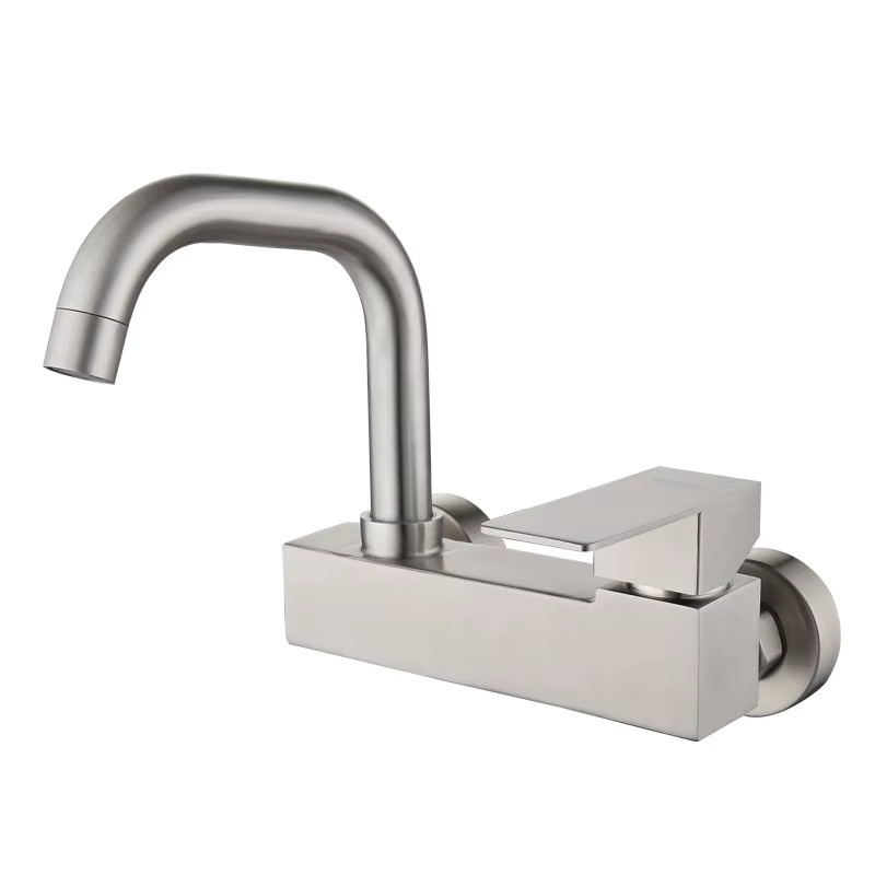 ALENARTWATER Waschbecken-Wasserhahn für das Badezimmer, Wandmontage, Einhebelmischer mit drehbarem Auslauf, Farbe: Silber/Gebürstetes Nickel - Bild 2