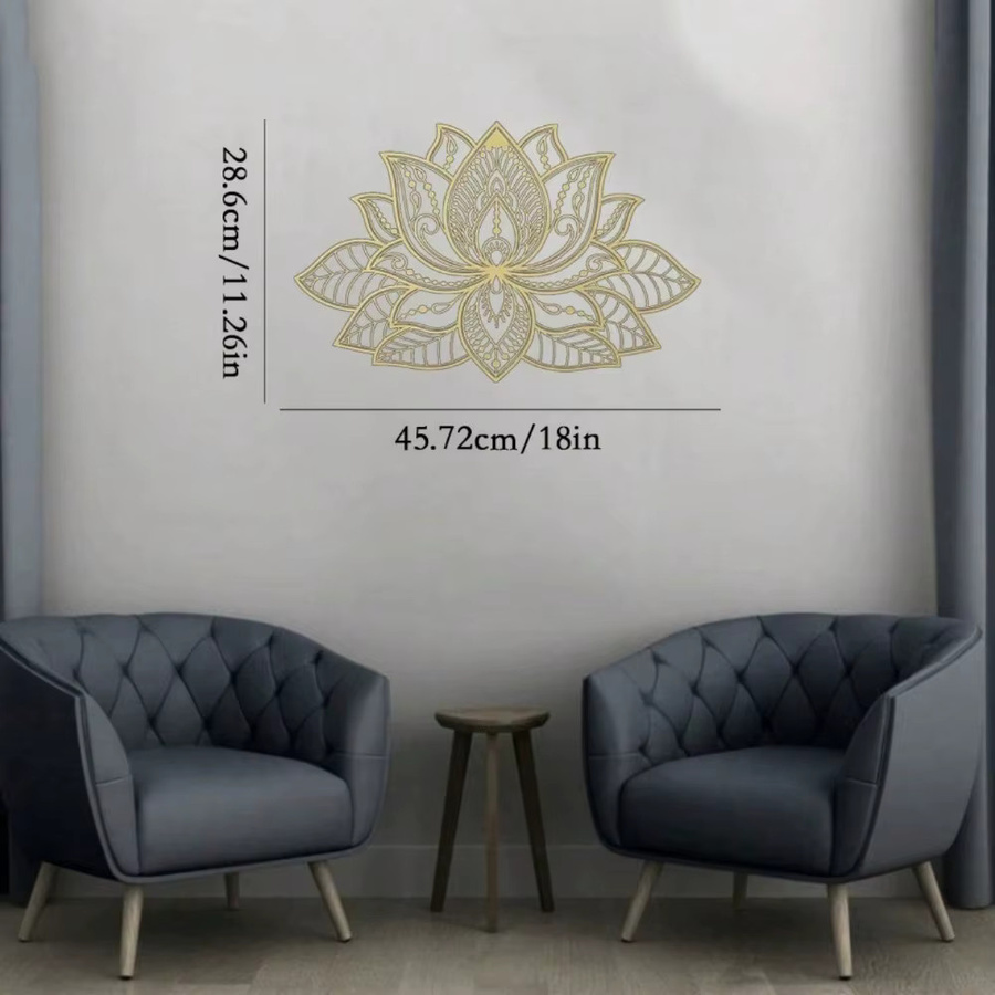 CIFBUY Lotus-Mandala Wandkunst aus Metall in Gold, Geometrische Blumen-Dekoration für Wohnzimmer und Garten - Bild 2